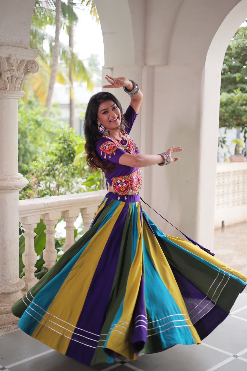 Multicolor Gamthi Work Lehenga Choli For Navratri Wear