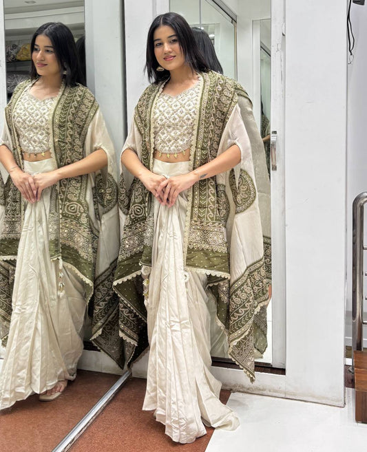 Wonderful White Color Mirror Work Dhoti Suit