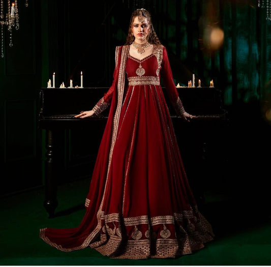 Trendy Red Color Georgette Thread Work Anarkali Gown