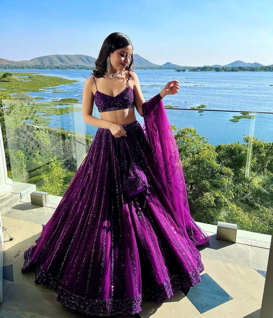 Bridal Wear Purple Net Dori Work Lehenga Choli