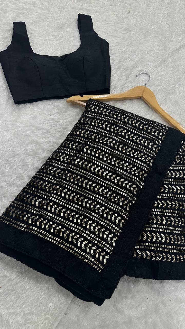 Glorious Black Color Sequins Work Georgette Saree
