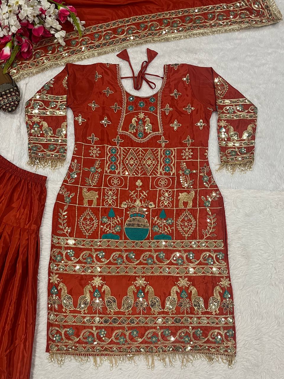 Lovely Orange Color Sequence Work Dhoti Suit