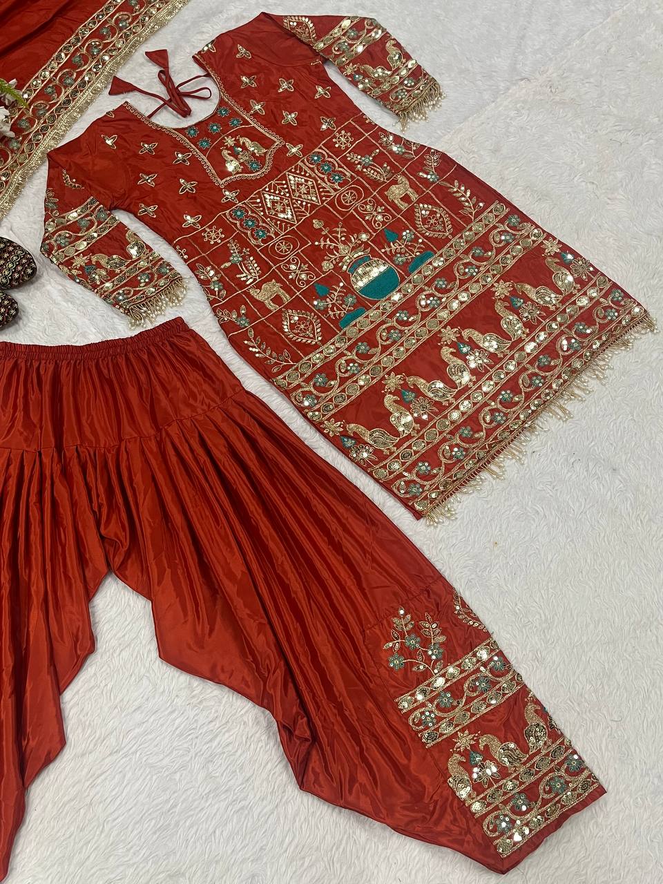 Lovely Orange Color Sequence Work Dhoti Suit