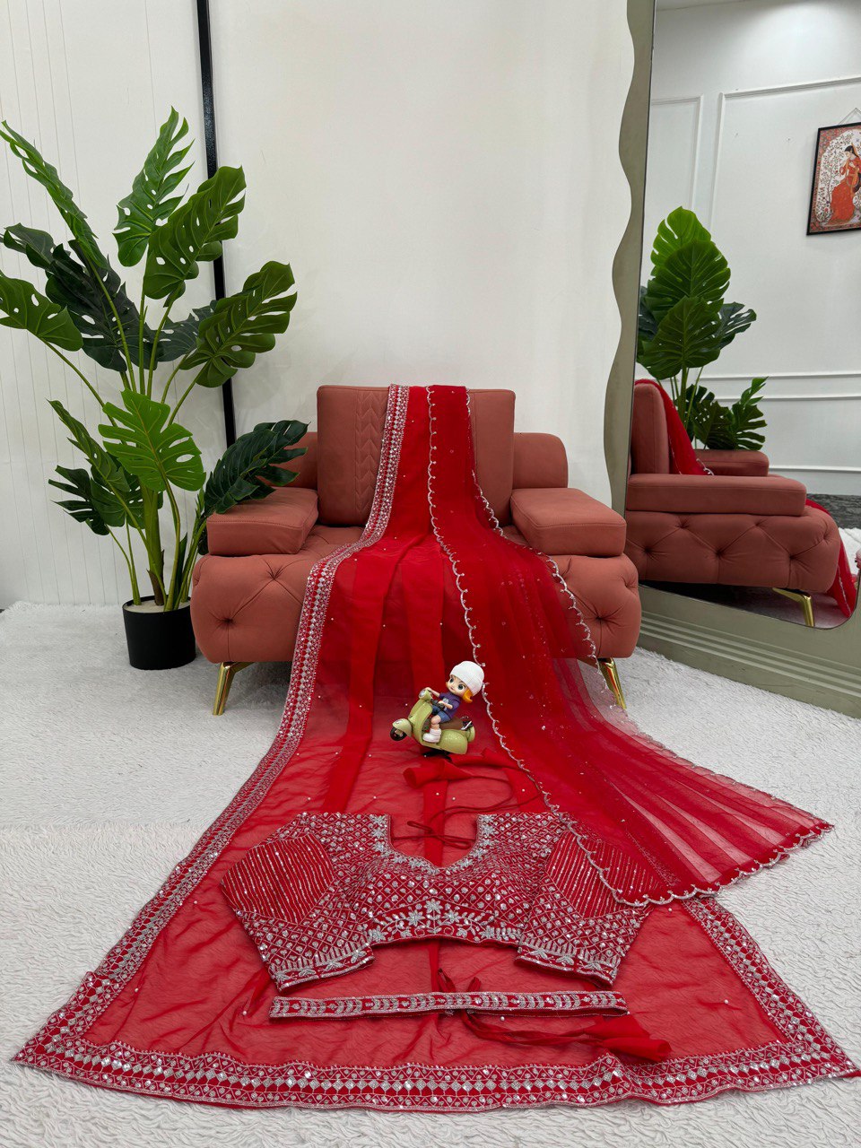 Marvelous Red Color Sequence With Pearl Work Silk Saree