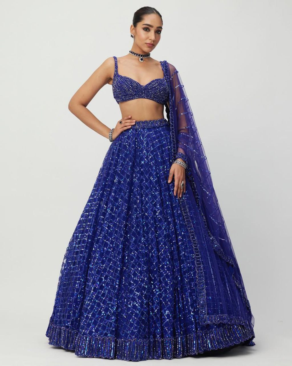 Wedding Collection Blue Color Net Zari Work Lehenga Choli