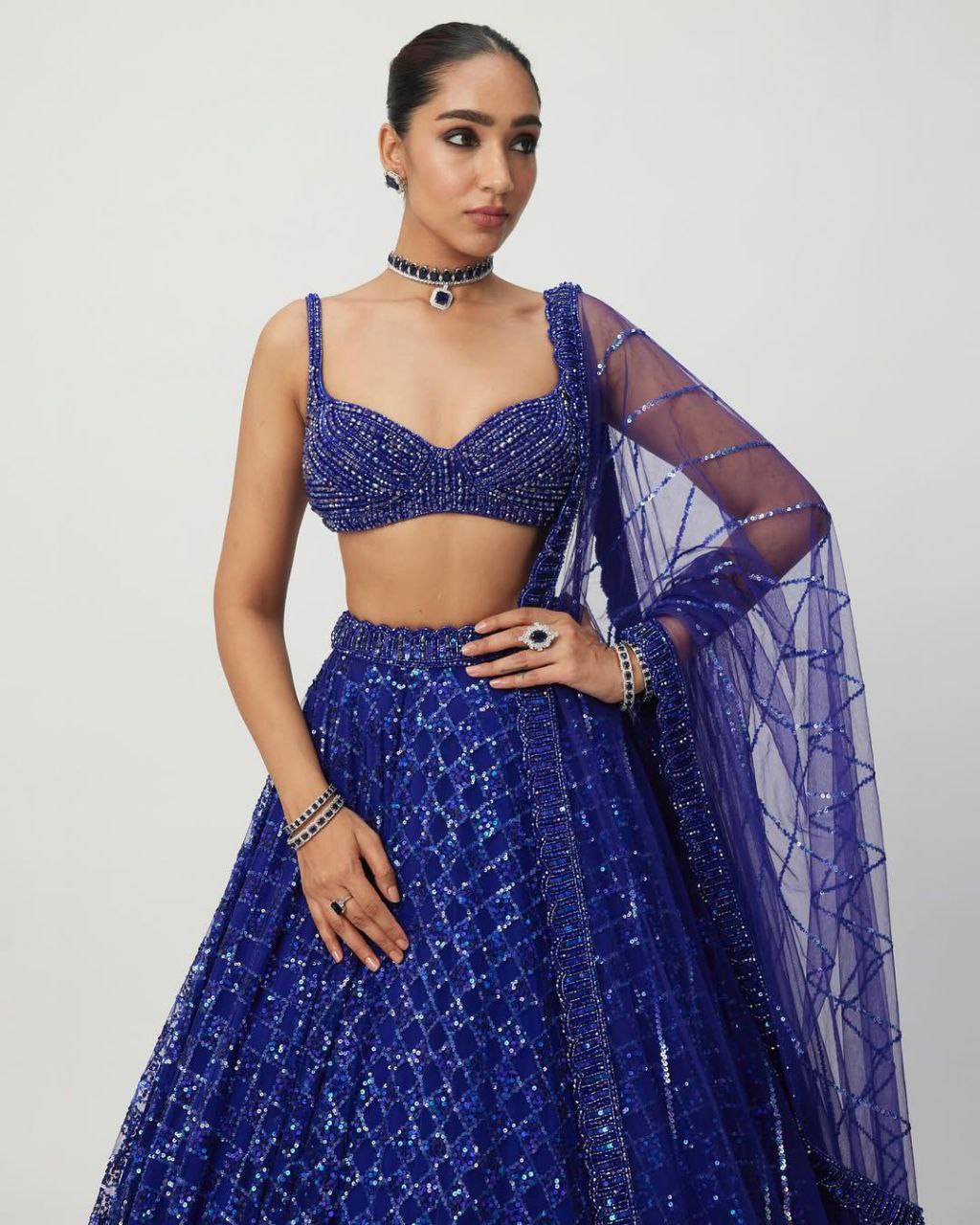Wedding Collection Blue Color Net Zari Work Lehenga Choli