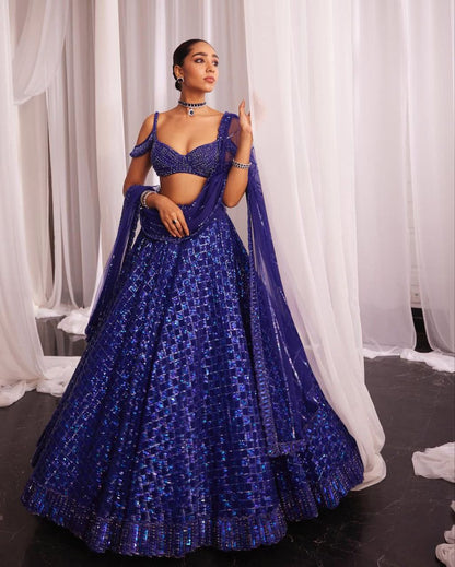 Wedding Collection Blue Color Net Zari Work Lehenga Choli