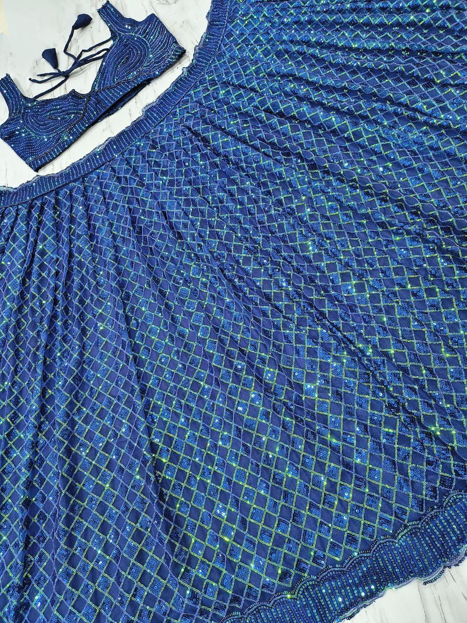 Wedding Collection Blue Color Net Zari Work Lehenga Choli