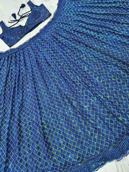 Wedding Collection Blue Color Net Zari Work Lehenga Choli