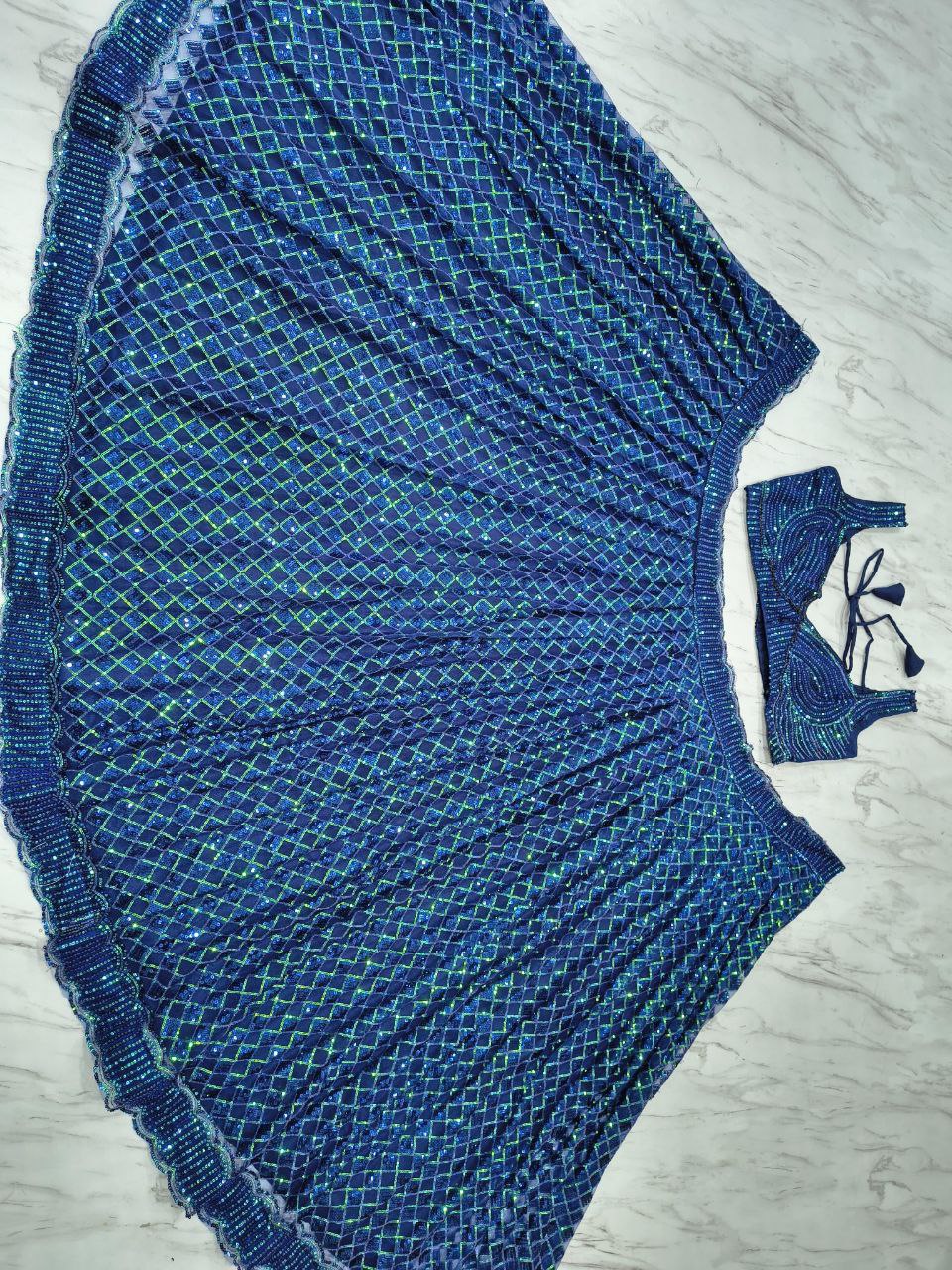 Wedding Collection Blue Color Net Zari Work Lehenga Choli