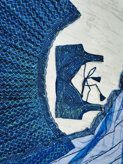 Wedding Collection Blue Color Net Zari Work Lehenga Choli