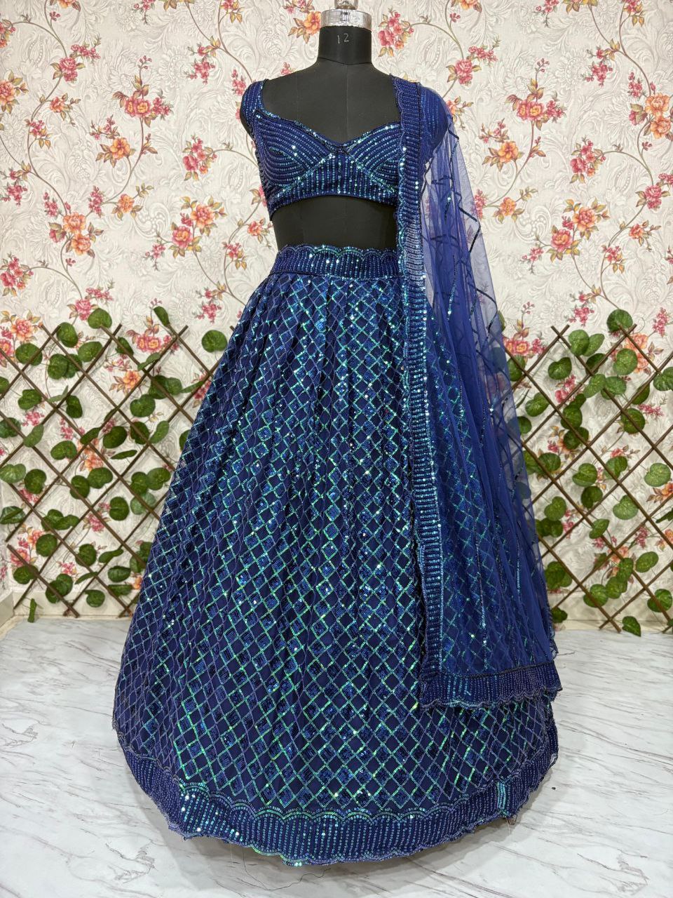 Wedding Collection Blue Color Net Zari Work Lehenga Choli