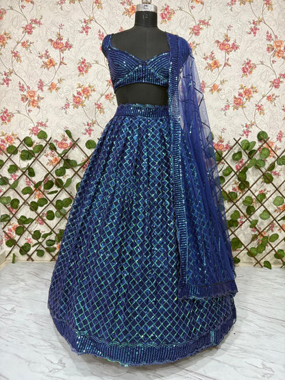 Wedding Collection Blue Color Net Zari Work Lehenga Choli