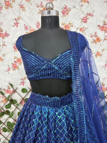 Wedding Collection Blue Color Net Zari Work Lehenga Choli
