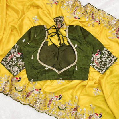 Ravishing Yellow Sequence Work Silk Saree