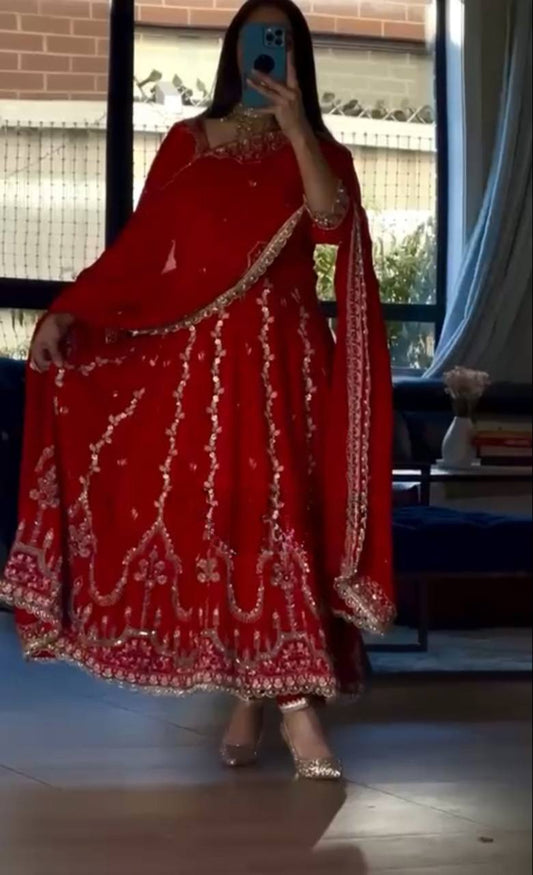 Fabulous Red Color Sequence Work Anarkali Suit