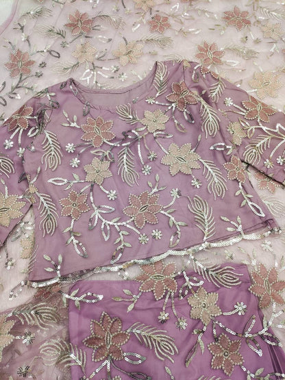 Trendy Lavender Color Net Sequence Work Ready To Wear Saree