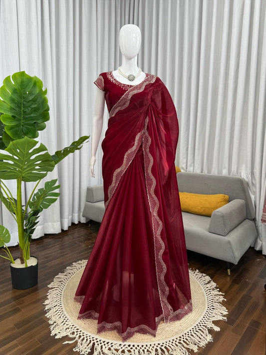 Captivating Maroon Color Jimmy Choo Saree