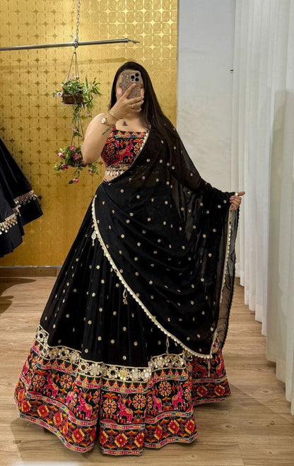Designer Black Color Georgette Mirror Work Lehenga Choli