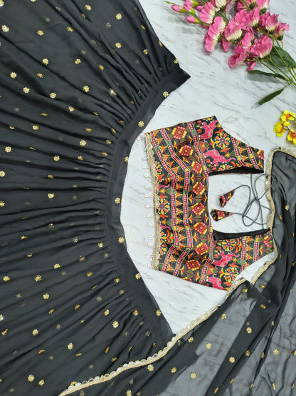 Designer Black Color Georgette Mirror Work Lehenga Choli