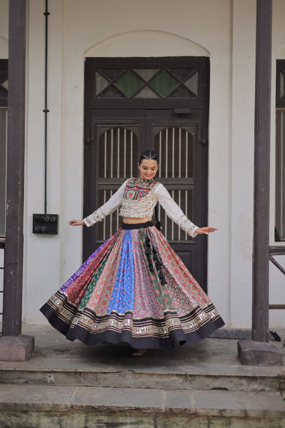 White Blouse With Multicolor Lehenga For Navratri Wear