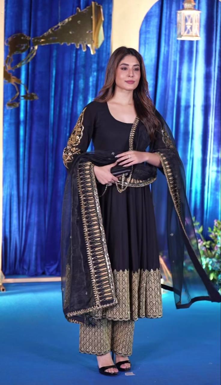 Wonderful Black Georgette Embroidery Anarkali Suit