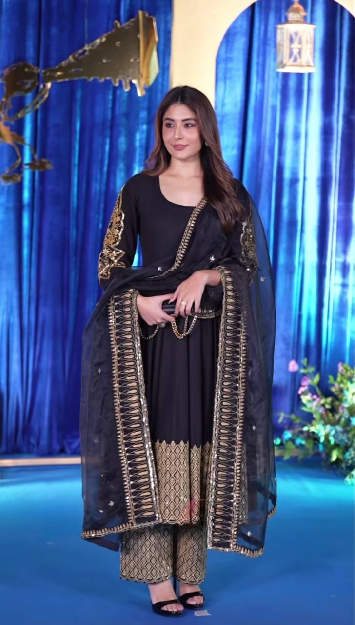Wonderful Black Georgette Embroidery Anarkali Suit