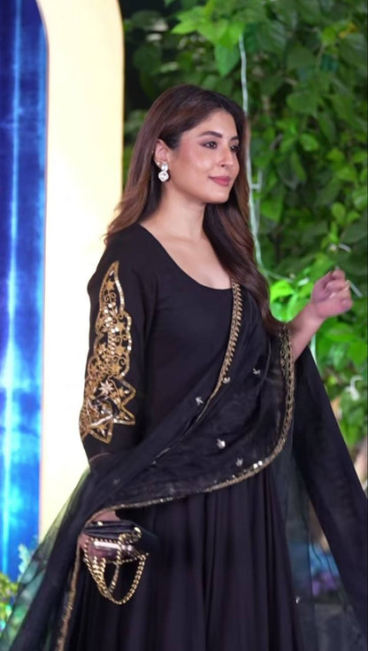 Wonderful Black Georgette Embroidery Anarkali Suit