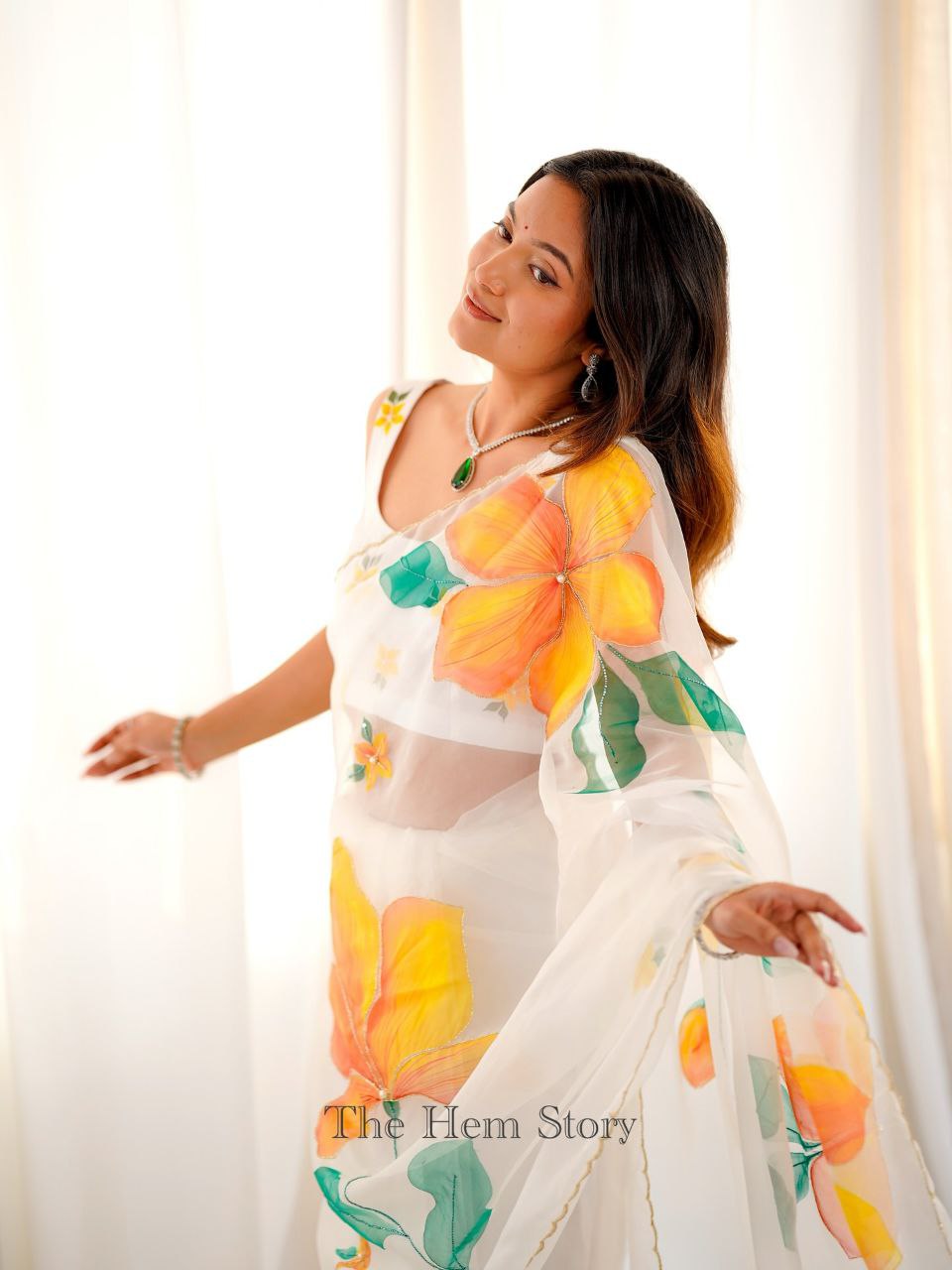 Beautiful White Taby Silk Work Saree