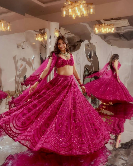 Stylish Pink Silk with Dori Work Lehenga Choli