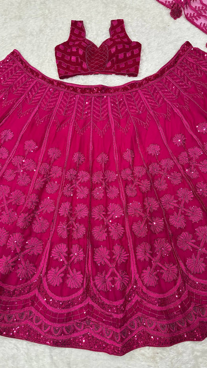 Stylish Pink Silk with Dori Work Lehenga Choli
