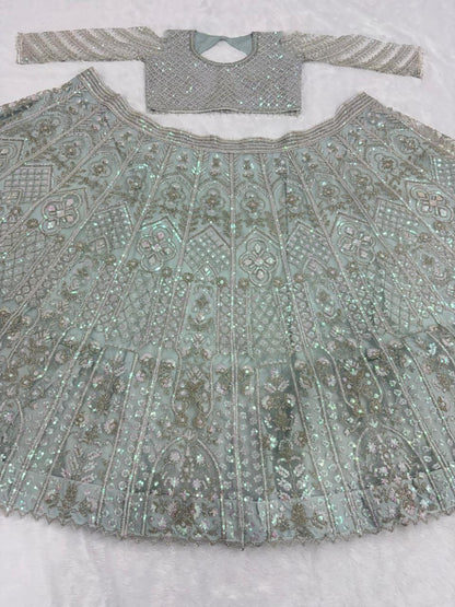 Stylish Silver Net With Embroidery Work Lehenga Choli