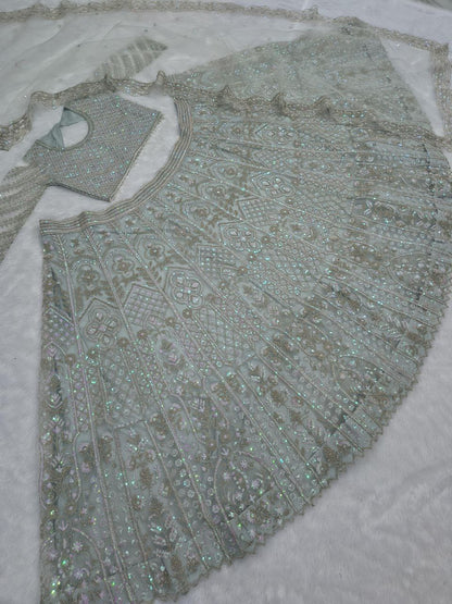 Stylish Silver Net With Embroidery Work Lehenga Choli