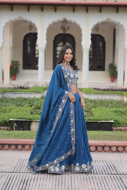 Glorious Blue Vichitra Silk Work Lehenga Choli