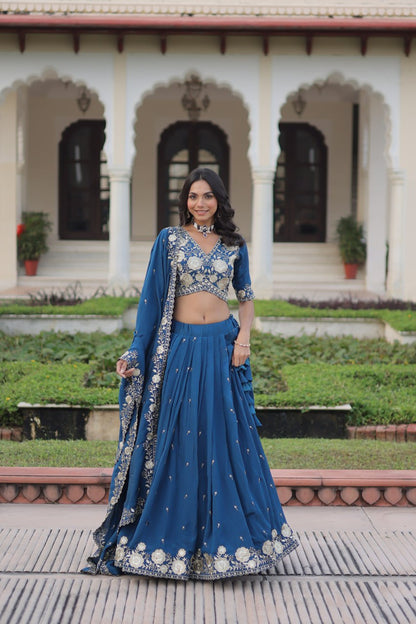 Glorious Blue Vichitra Silk Work Lehenga Choli