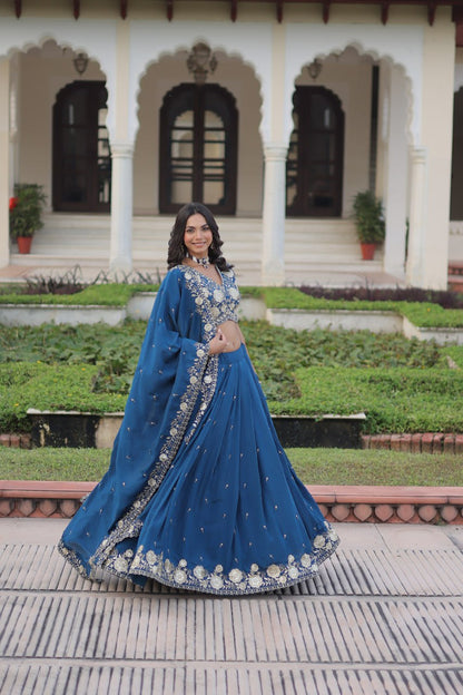 Glorious Blue Vichitra Silk Work Lehenga Choli
