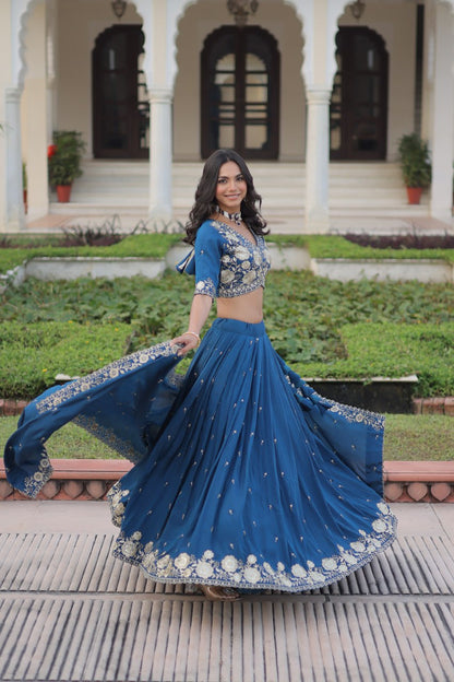 Glorious Blue Vichitra Silk Work Lehenga Choli