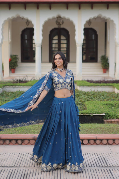 Glorious Blue Vichitra Silk Work Lehenga Choli