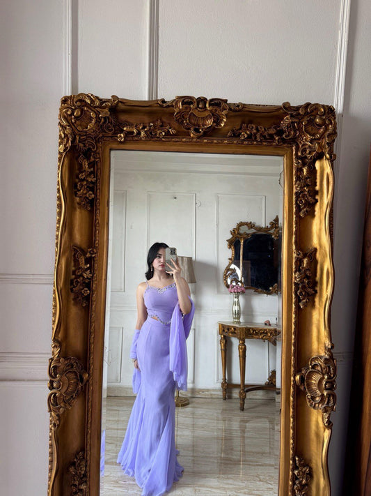 Trendy Lavender Georgette with Diamond Work Fish cut Lehenga