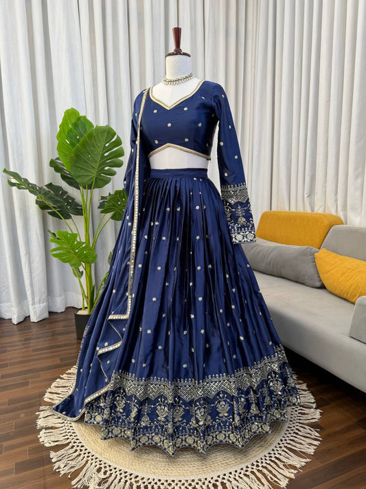 Graceful Blue Satin Thread Work Lehenga Choli