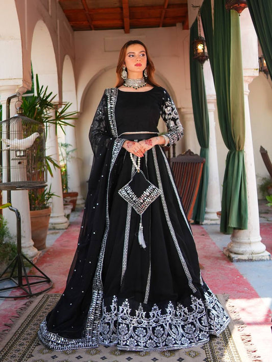 Captivating Black Velvet with Sequence Work Lehenga Choli
