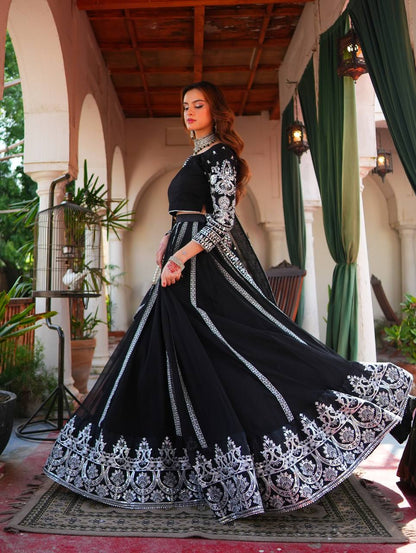 Captivating Black Velvet with Sequence Work Lehenga Choli
