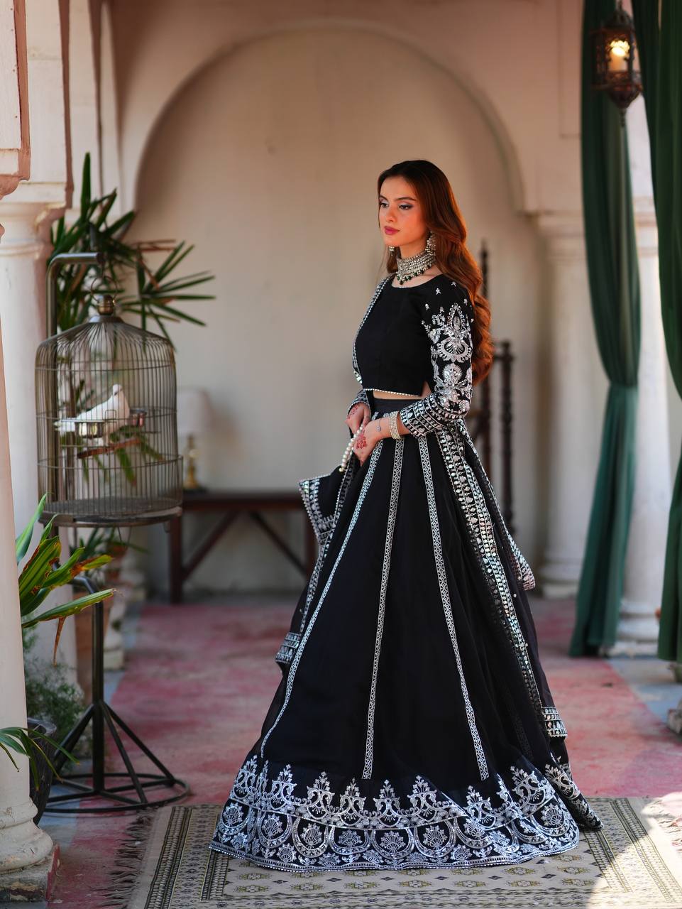 Captivating Black Velvet with Sequence Work Lehenga Choli