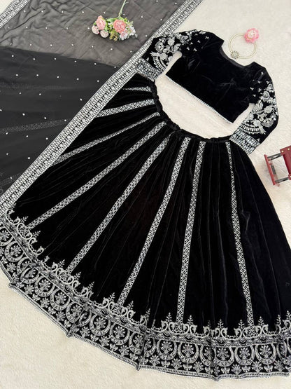Captivating Black Velvet with Sequence Work Lehenga Choli