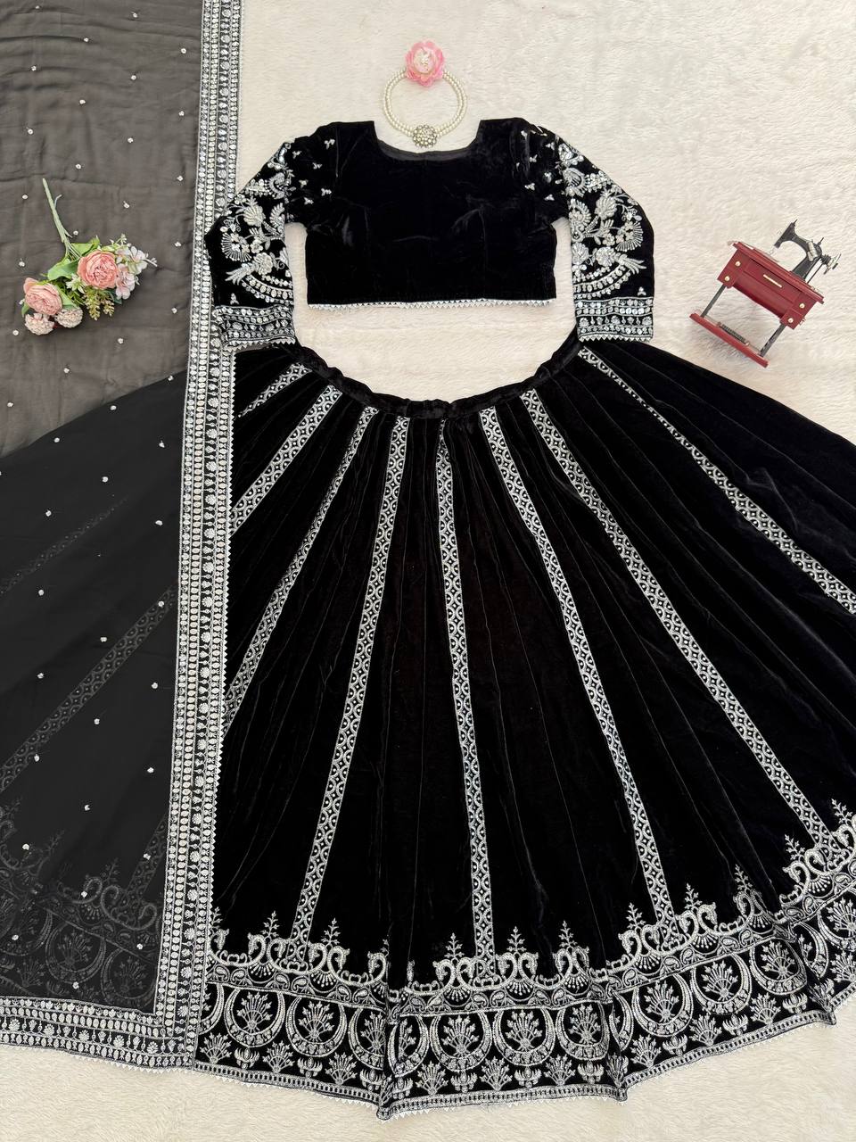 Captivating Black Velvet with Sequence Work Lehenga Choli