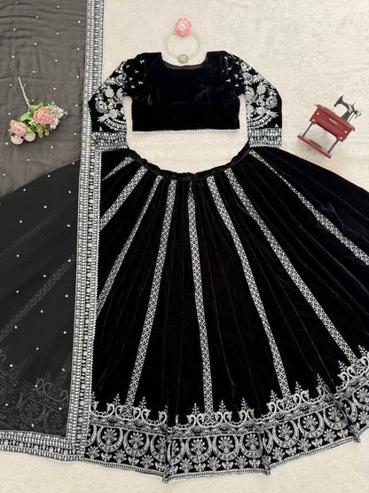 Captivating Black Velvet with Sequence Work Lehenga Choli