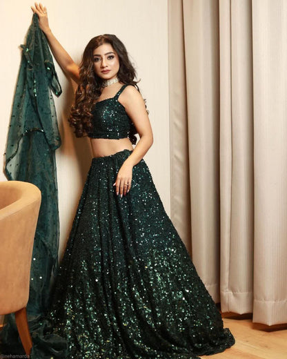 Marvelous Green Tapeta Satin Silk Sequence Work Lehenga Choli
