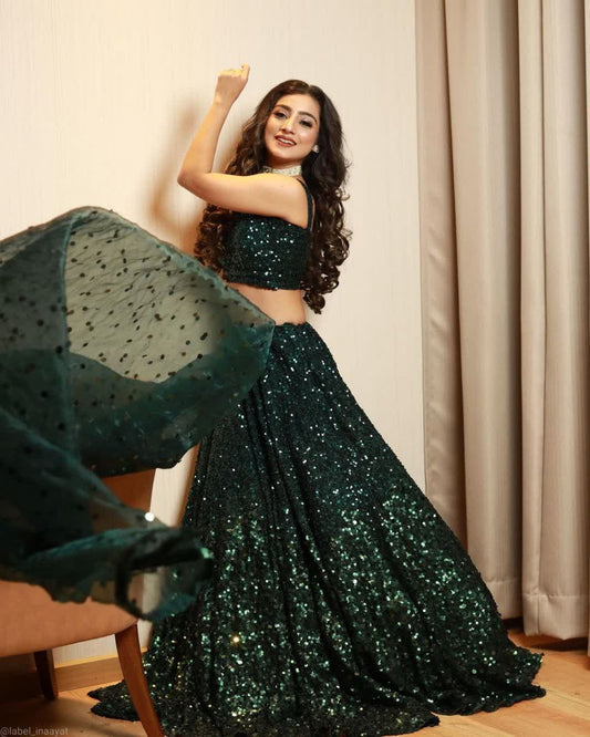 Marvelous Green Tapeta Satin Silk Sequence Work Lehenga Choli