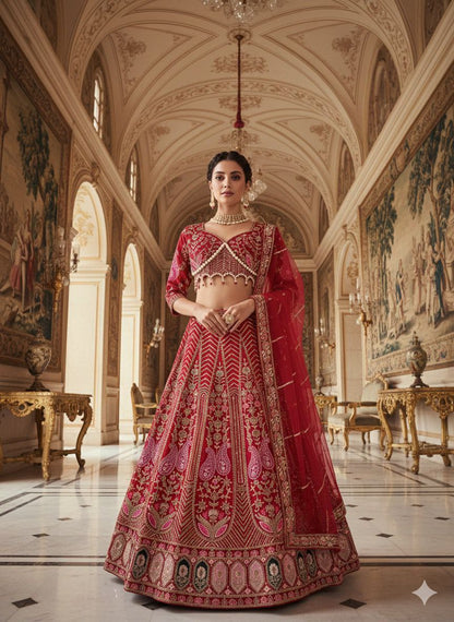 Lovely Red Silk With Embroidery Work Lehenga Choli