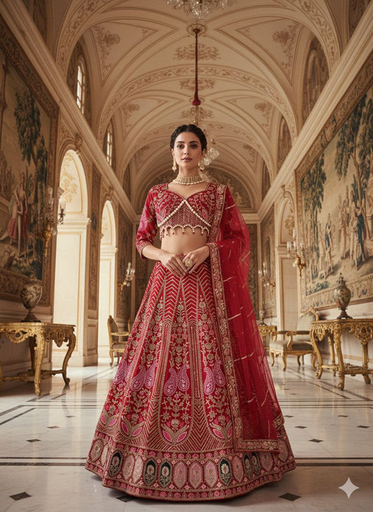 Lovely Red Silk With Embroidery Work Lehenga Choli